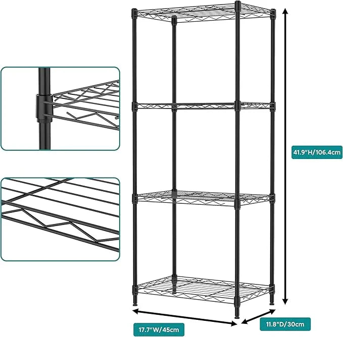 IZEUK 4 Tier Metal Wire Shelf Unit, Black Storage Rack Organizer for Kitchen, Bedroom, Living Room or Laundry Room, 17.7" W x 11.8" D x 41.9" H - ModernBath
