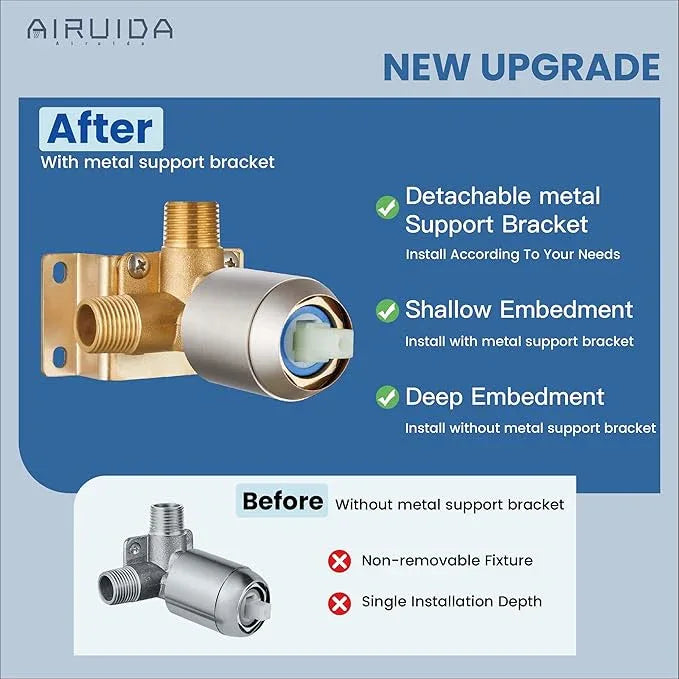 Airuida Shower Faucet Set Bathroom Rain Shower System SUS304 Stainless Steel Single Handle With Male Threads Rough-in Valve Shower Trim Kit 10 Inch Wall Mount Shower Head Brushed Nickel - ModernBath
