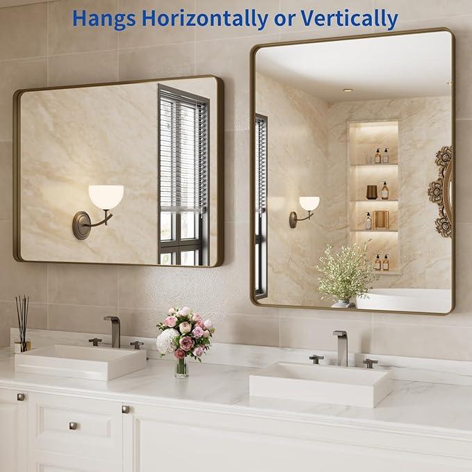 WEER Bronze Bathroom Wall Mirror, 40x30 Inch Oil Rubbed Bronze Vanity Mirror, Farmhouse Bronze Mirror with Aluminum Alloy Brushed Metal Frame, Tempered Glass, Anti-Rust (Horizontal/Vertical) - ModernBath