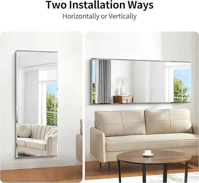 KOCUUY Beveled Mirror, 60x24 Inch Large Frameless Bathroom Mirror for Over Sink, Upgraded Shatterproof Beveled Unframed Design Mirror for Bathroom, Bedroom, Hang Horizontal/Vertical - ModernBath