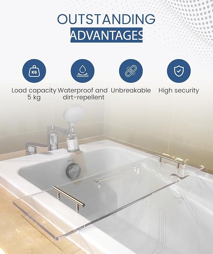 Ezcasch Acrylic Bathtub Tray Clear Bathtub Caddy Bath Tray Table for Tub Luxury Spa with Book and Wine Glass Holder Bathroom Accessories for Bathroom Decoration, Transparent 39.3inch - ModernBath