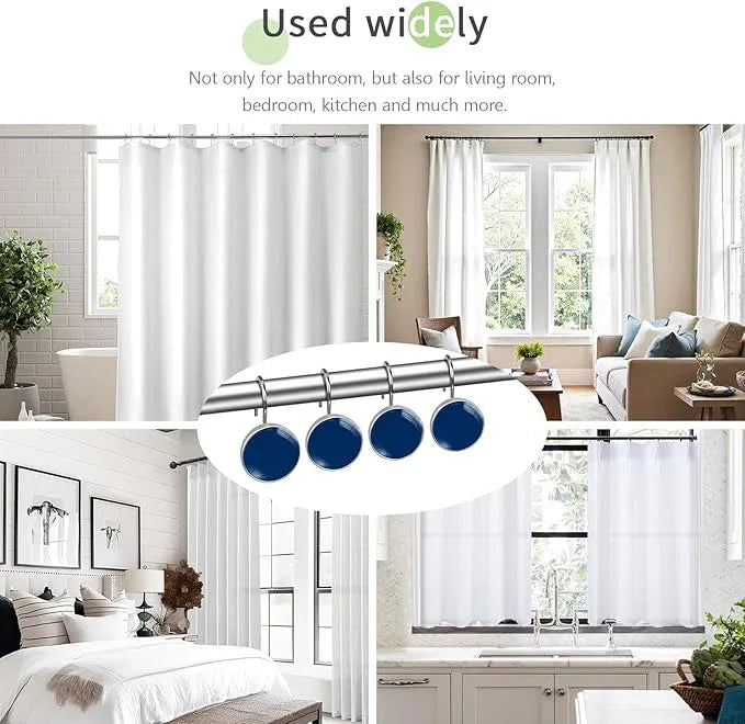 Navy Shower Curtain Hooks Set of 12 Rustproof Metal Decorative Shower Hooks for Curtains Rods Blue Shower Curtain Rings for Bathroom Living Room Bedroom - ModernBath