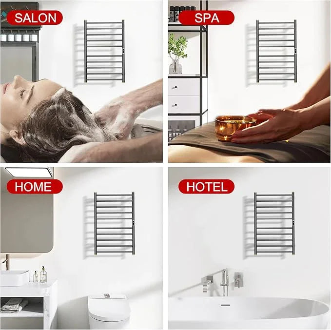 Electric Towel Warmer Rack,Heating Towel Warmer,Timer & Temperature Control,Wall-Mounted Plug-in for Bathroom,Brushed Gungrey,Stainless Steel,10-Bar(31.5x20.08x4.41in) - ModernBath
