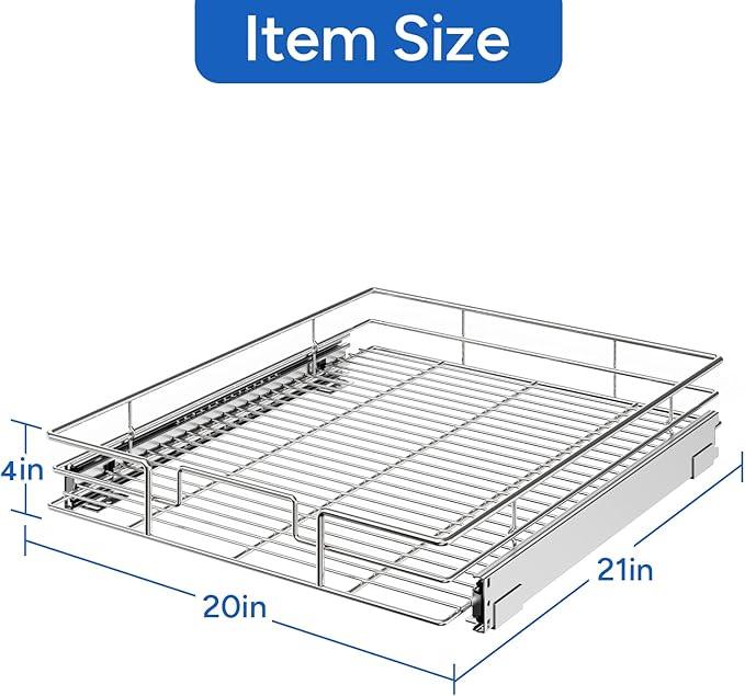 ROOMTEC Pull Out Cabinet Organizer, Cabinet Pull Out Shelves 20" W x 21" D, Heavy Duty Cabinet Drawers Slide Out Kitchen Cabinet Organizers Storage Shelf - ModernBath