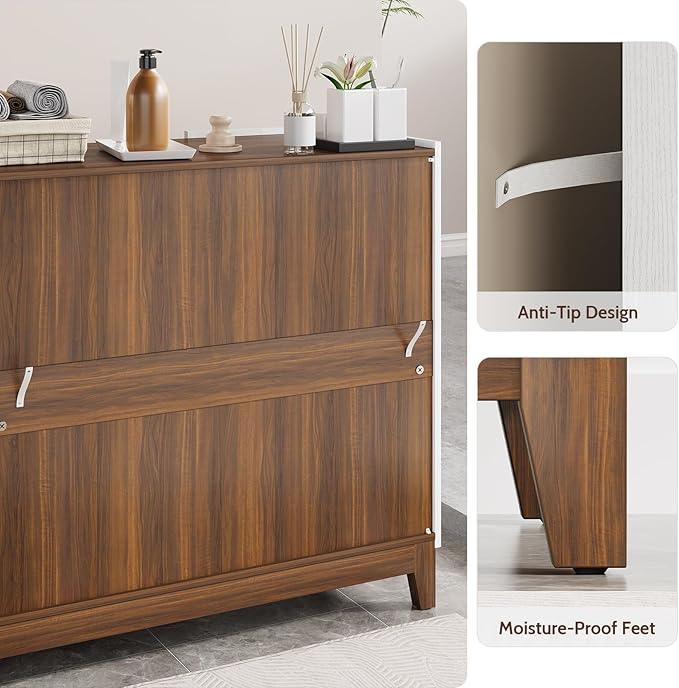 Bathroom Storage Cabinets with Drawers and Doors, Kitchen Storage Cabinet with Adjustable Shelf, Floor Sideboard Buffet Cabinet for Living Room, Kitchen, Hallway, Dining Room, White Walnut - ModernBath