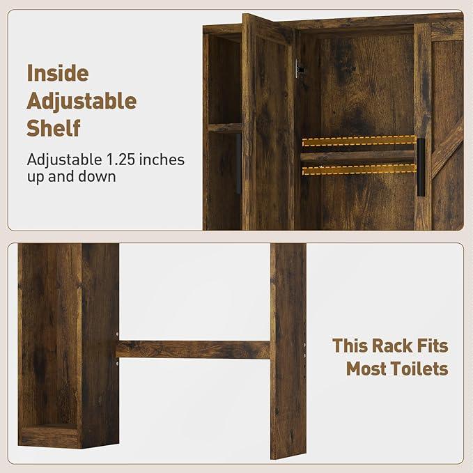 Over The Toilet Storage Cabinet with 7 Storage Shelves, Above Toilet Bathroom Organizer with Toilet Paper Holder Stand, Behind Toilet Cabinet, Space Saver for Restroom, Bathroom, Laundry, Brown - ModernBath