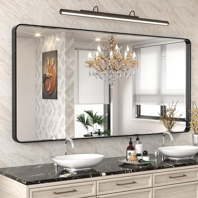 WEER Black Bathroom Mirror 72x36 Inch, Black Metal Framed Mirror for Wall, Large Rounded Rectangle Matte Black Vanity Mirror Farmhouse, Anti-Rust, Tempered Glass, Hangs Horizontally or Vertically - ModernBath