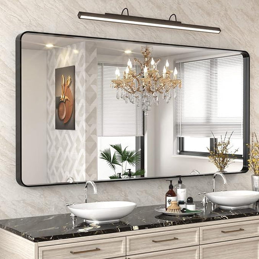 WEER Black Bathroom Mirror 72x36 Inch, Black Metal Framed Mirror for Wall, Large Rounded Rectangle Matte Black Vanity Mirror Farmhouse, Anti-Rust, Tempered Glass, Hangs Horizontally or Vertically - ModernBath