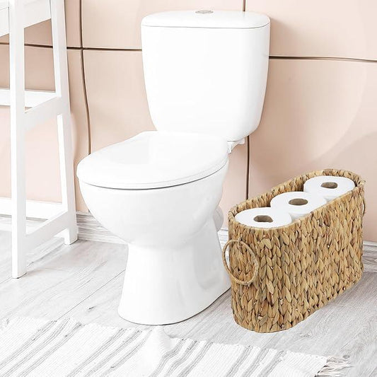 Toilet Paper Storage, Water Hyacinth Bathroom Toilet Paper Basket for Storage, Toilet Paper Holder Wicker Basket for 6 Mage Rolls, Bathroom Accessories Organizer - ModernBath
