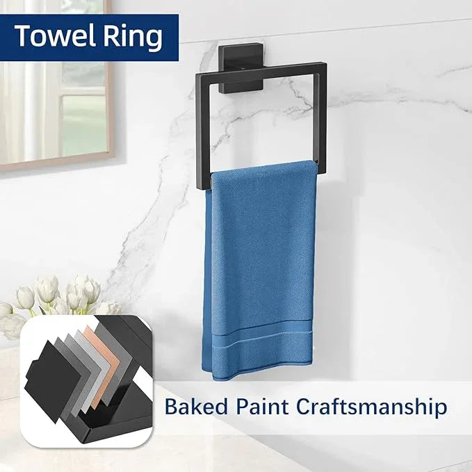 5-Piece Bathroom Hardware Accessories Set, Towel Racks for Bathroom Wall Mounted Stainless Steel, Matte Black Towel Bar Set 16In - ModernBath