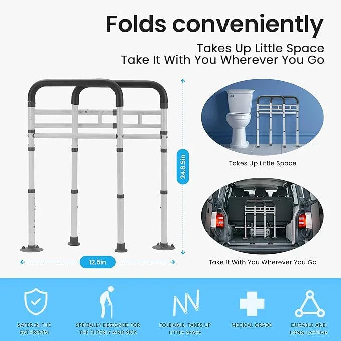 Careboda Toilet Safety Rails, Toilet Frame for Seniors, Elderly & Disabled, Toilet Rails Adjustable, Foldable Toilet Handles, Non-Slip Foot Mats, Easy to Store, Fit Any Toilets, 300lbs Capacity - ModernBath