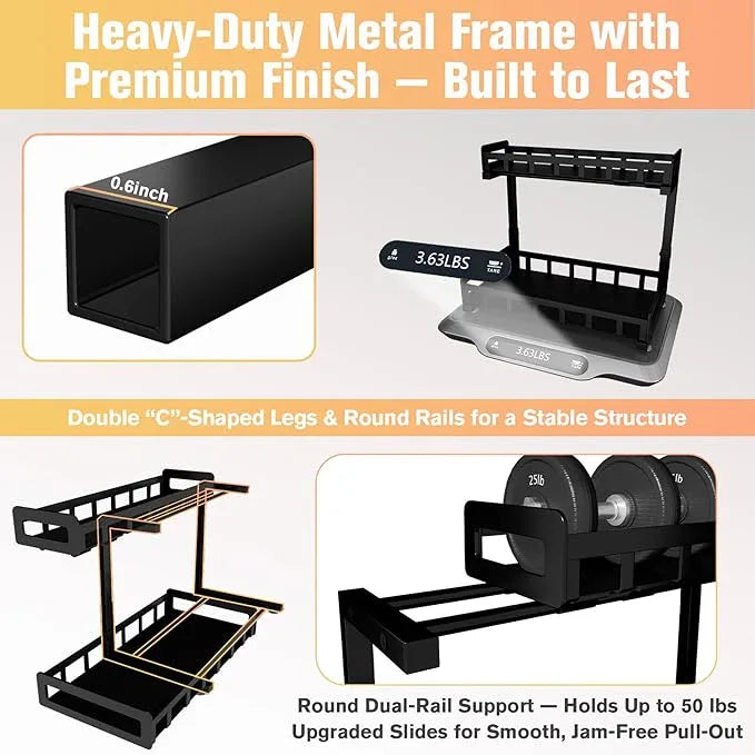 Under Sink Organizer 2 Pack, Metal Large Capacity 2-Tier Sliding Cabinet Storage Rack, Heavy-Duty Rust-Resistant Steel Frame, Holds 50 lbs Each, Adjustable Height 12–16", 14"D x 11"W for Home, Black - ModernBath