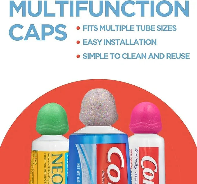 Chrome Cherry SqueezMe Self-Closing Toothpaste Caps, Silicone Lid for Kids & Adults, No Mess Toothpaste Dispenser, Easy Squeezer Cap for Tubes, Bathroom Accessory, Glitter, Pack of 6 - ModernBath
