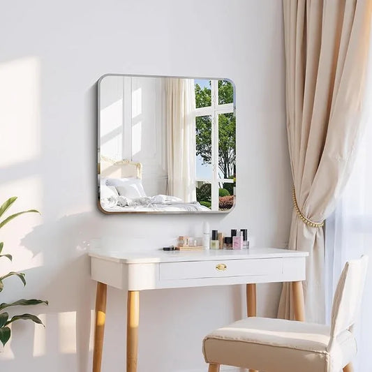 CILIBER Frameless Mirror, 24x24 Beveled Bathroom Mirrors for Over Sink, Square Frameless Wall Mirror Rounded Corner, Shatterproof Tempered Glass Lightweight Design for Bedroom Living Room Entryway - ModernBath