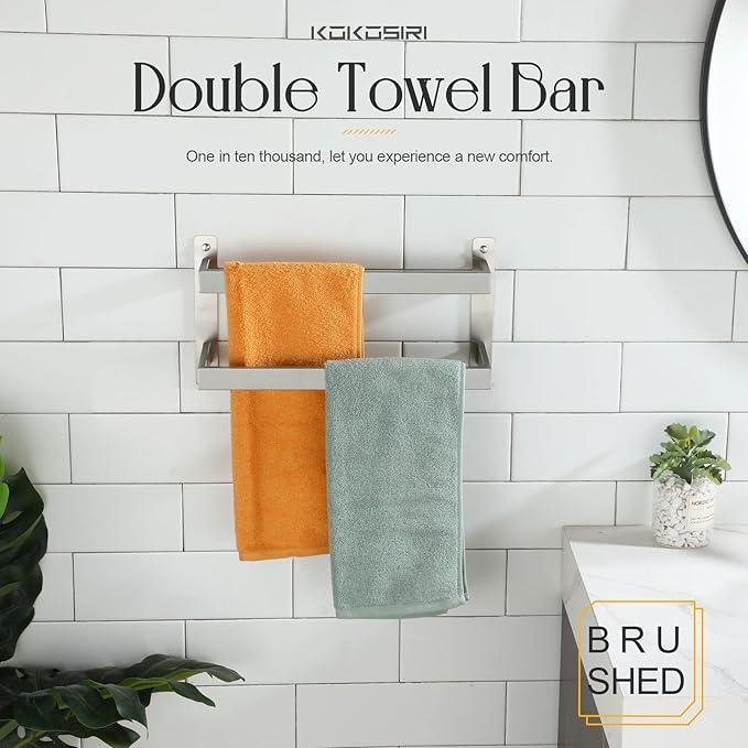 KOKOSIRI Hand Towel Bars 16 Inches Bathroom 2-Tiers Ladder Towel Rails Towel Holders Wall Mounted Towels Shelves Rack Brushed Stainless Steel, B5008BR-L16 - ModernBath