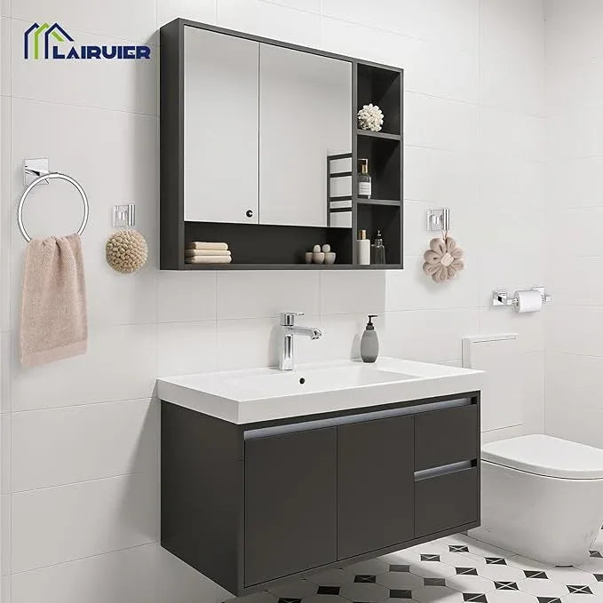 Towel Ring Set 4 Piece Bathroom Hardware Set Includes Towel Ring 2 Towel Hooks and Toilet Paper Holder Stainless Steel Wall Mounted (Polished Chrome) - ModernBath