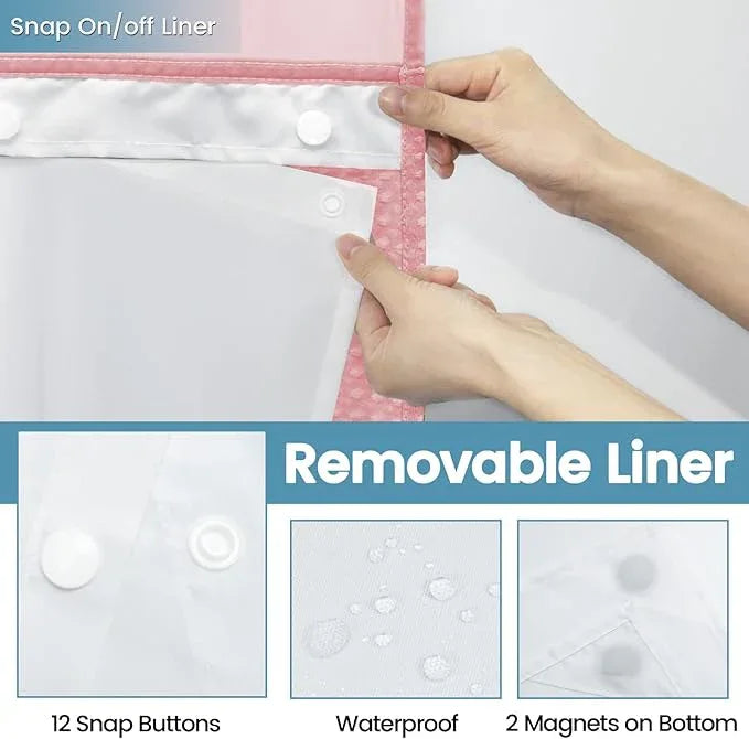 EUTXL Pink Shower Curtain with Liner - 230GSM Waffle Textured Heavy Duty Shower Curtains for Bathroom,71W x 74H - ModernBath