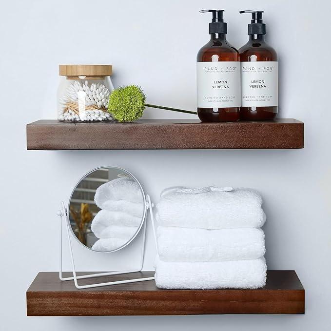 Homeforia Walnut 18 inch Floating Shelf, High End Solid Real Wood 18inch Floating Shelves for Wall Mounted, Dark Brown 18 inches Long Floating Shelves, Heavy Duty Bracket, 18 X 6.5 X 1.75 in, Set of 4 - ModernBath