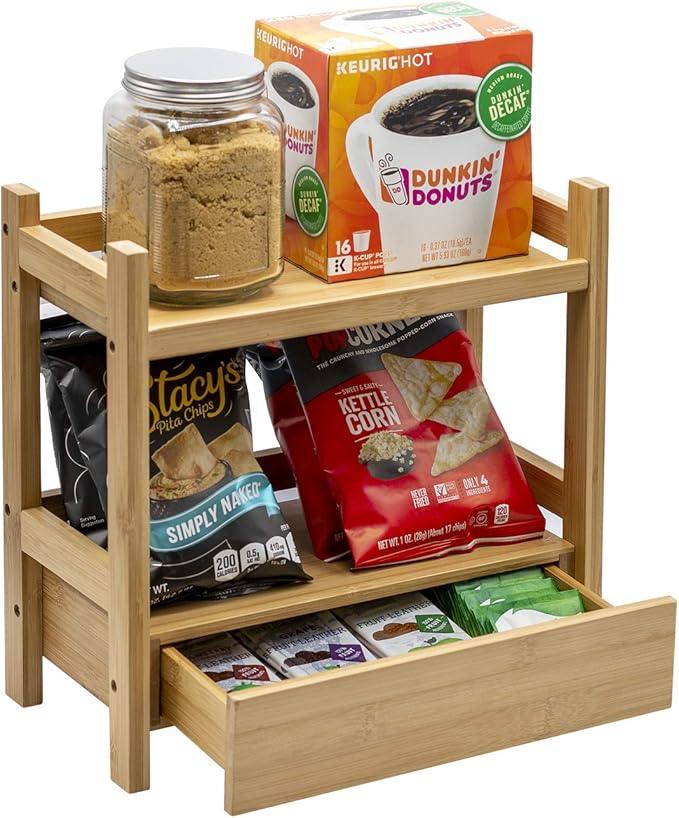 Sorbus Bamboo Bathroom Counter Organizer – 2-Tier Shelf with Hidden Drawer for Vanity, Matcha Station, Bathroom Sink Organizer Countertop, Kitchen & Office Storage (13″ L x 6.5″ W x 12.6″ H) - ModernBath