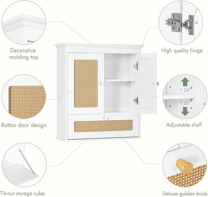 Spirich Bathroom Wall Cabinet Over Toilet, Modern Rattan Medicine Cabinet with Adjustable Shelf, Space-Saving Wall Mount Storage - ModernBath