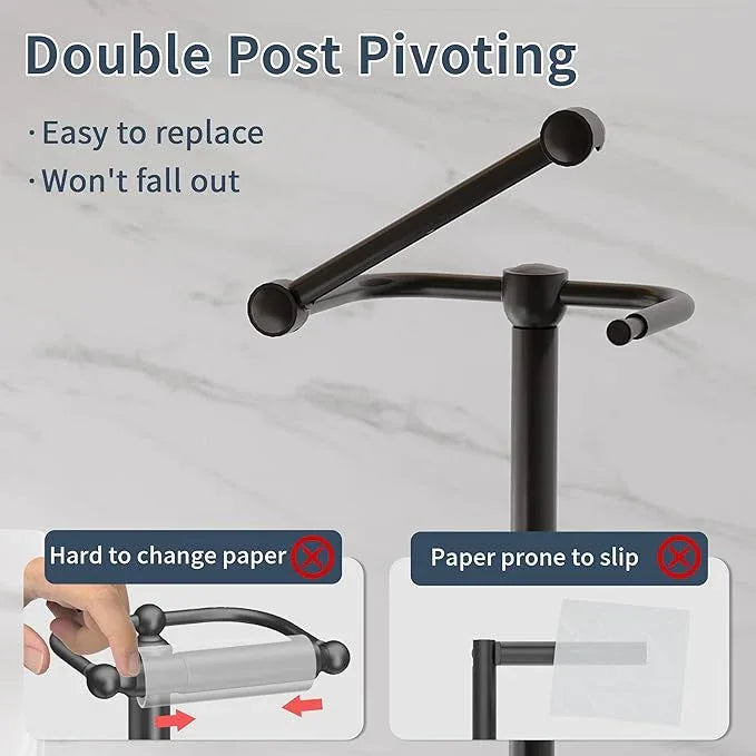 Toilet Paper Holder Stand, Post Pivoting Design Free Standing Toilet Paper Holder with Storage for 4 Rolls, SUS304 Stainless Steel Tissue Holder with Reserve, Heavy-Duty Base (Matte Black) - ModernBath