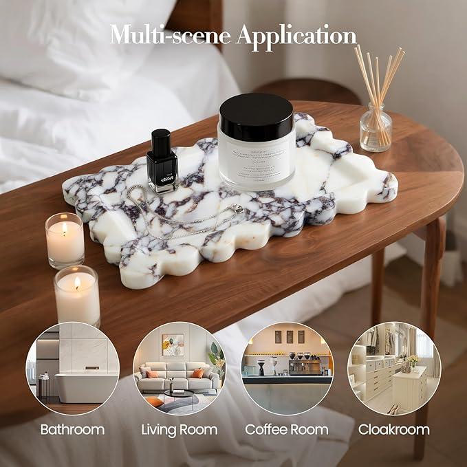 SAMAH Calacatta Viola Natural Marble Tray, Scalloped Bathroom Tray, Luxury Decorative Trays for Bathroom, Vanity, Dresser, Kitchen & Home Decor, House Warming Gifts New Home (Rectangle,12x7.4 Inch) - ModernBath