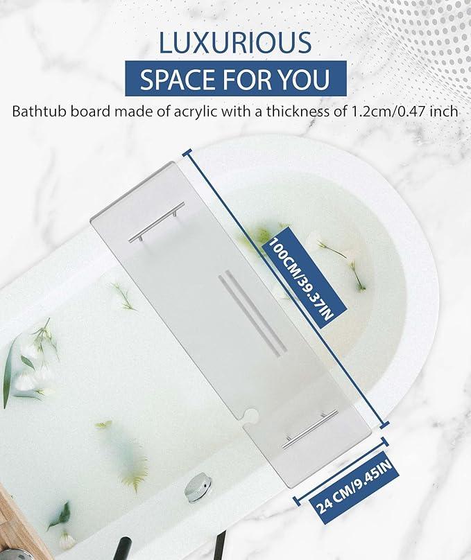 Ezcasch Acrylic Bathtub Tray Clear Bathtub Caddy Bath Tray Table for Tub Luxury Spa with Book and Wine Glass Holder Bathroom Accessories for Bathroom Decoration, Transparent 39.3inch - ModernBath