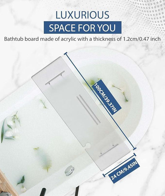 Ezcasch Acrylic Bathtub Tray Clear Bathtub Caddy Bath Tray Table for Tub Luxury Spa with Book and Wine Glass Holder Bathroom Accessories for Bathroom Decoration, Transparent 39.3inch - ModernBath