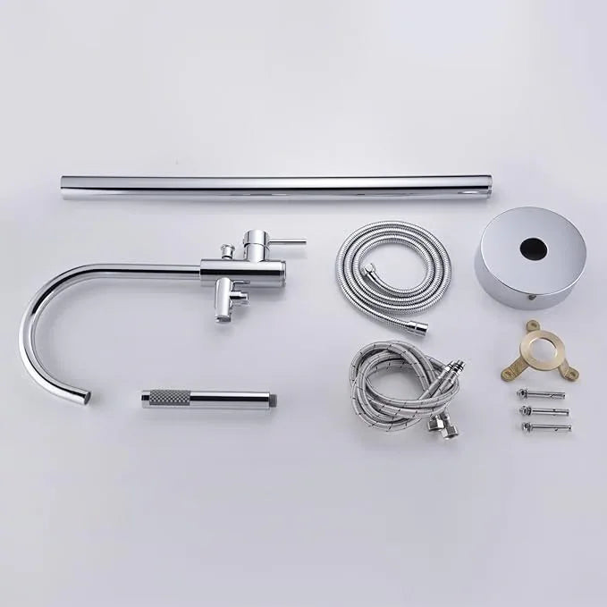 Freestanding Tub Filler Bathtub Faucet Chrome Single Handle Floor Mounted Faucets with Handheld Shower - ModernBath