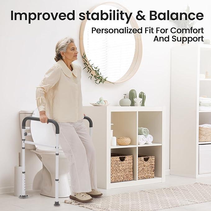 Careboda Toilet Safety Rails, Toilet Frame for Seniors, Elderly & Disabled, Toilet Rails Adjustable, Foldable Toilet Handles, Non-Slip Foot Mats, Easy to Store, Fit Any Toilets, 300lbs Capacity - ModernBath