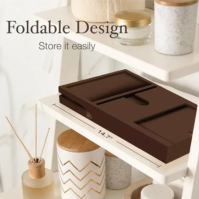 Wooden Bathtub Tray - Foldable & Expandable Bamboo Bath Tray for Tub with Wine Holder, Book & Tablet Stand - Bath Caddy Tray for Bathtub, Spa Bath Accessories, Tub Tray Table, (Brown) - ModernBath