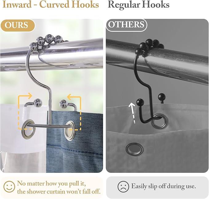 FY&XZH 3-in-1 Fabric Shower Curtain Set,Double Waterproof Linen-Texture Shower Curtain with PEVA Liner That Fully Prevents Splashes,Soft Shower Curtains with 12 Anti-Fall Hooks,72"x72" (Dark Blue) - ModernBath