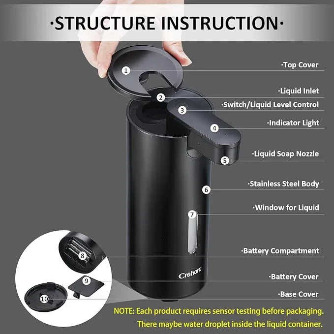 Automatic Soap Dispenser, Automatic Soap Dispenser Touchless, Kitchen & Bathroom, 3 Adjustable Volume for Liquid Soap, Water-Resistant, Hotel, Restaurant and School, Clog-Free, Black - ModernBath