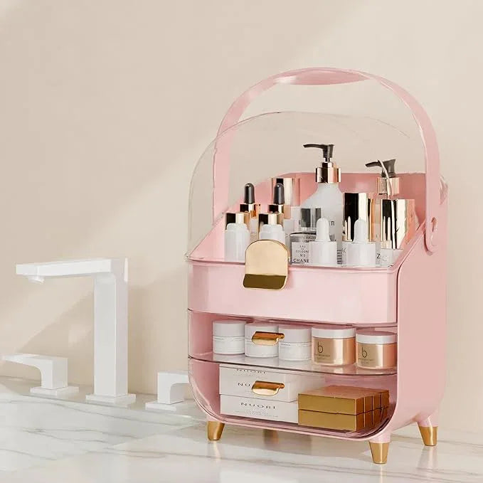 Makeup Organizer Countertop With Lid And Drawers Large Skin Care Cosmetic Display Case Holder for Vanity Desk Bathroom Storage Box,Pink - ModernBath