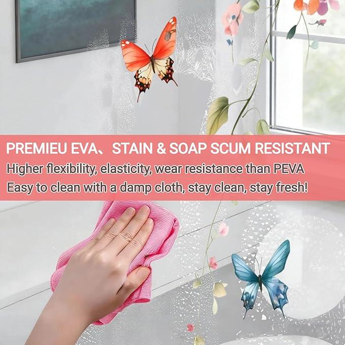 CAPQL Clear Colorful Floral Butterfly Shower Curtain Liner, Plastic Pretty Nature Plant Shower Curtains for Bathroom, 72x72 Weighted Magnetic Shower Curtain Set with 12 Hooks - ModernBath