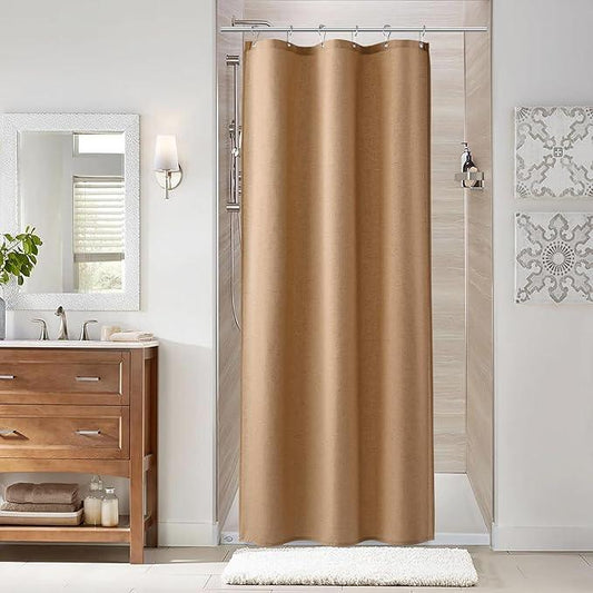 Naturoom Camel 36 Inch Shower Curtain - Stall Narrow Half Linen Ultra Thick Fabric Shower Curtain Set with Hooks, Boho Farmhouse Rustic RV Camper Bath Curtains for Bathroom, 36x72 - ModernBath