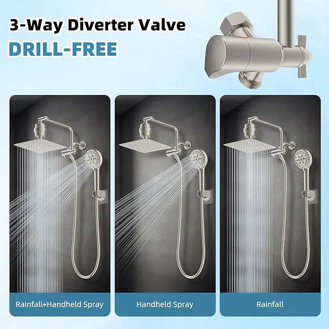 Filtered Shower Head, 10" High Pressure 10-Spray Handheld/Rainfall Shower Head Combo with 20 Stage Shower Filter, 11" Shower Extension Arm, 71" Hose, Shower Head Holder, Brushed Nickel - ModernBath