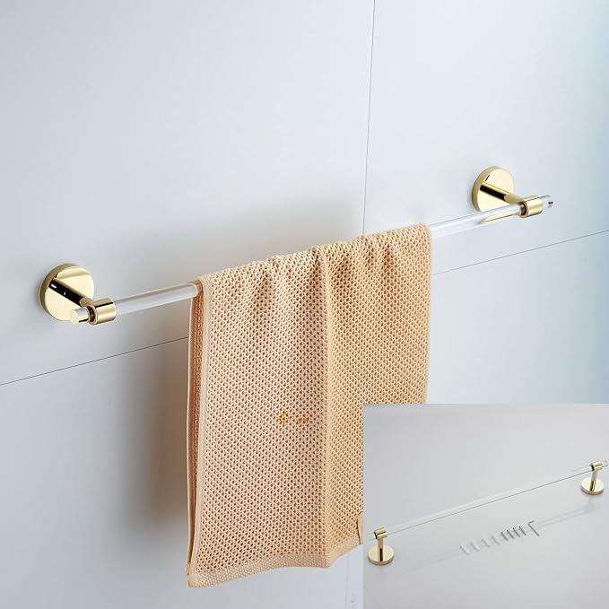 3 Pieces Bathroom Accessories Hardware Set Wall Mounted,Towel Rack 16 inches+Toilet Paper Holder+Hook,Acrylic and Brass,Gold Towel Bar Set SHUNLI - ModernBath