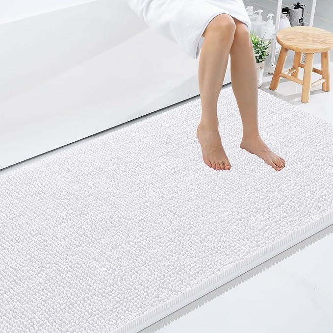 Smiry Luxury Chenille Bathroom Rugs 59x35, Extra Soft and Absorbent Shaggy Bath Mat, Machine Washable, Non-Slip Plush Carpet Runner for Tub, Shower, and Floor, Home Decor Accessories, White - ModernBath