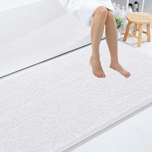 Smiry Luxury Chenille Bathroom Rugs 59x35, Extra Soft and Absorbent Shaggy Bath Mat, Machine Washable, Non-Slip Plush Carpet Runner for Tub, Shower, and Floor, Home Decor Accessories, White - ModernBath