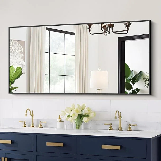 COFENY 48x24In Black Bathroom Mirror for Wall, Rectangle Mirrors with Metal Frame, Bathroom Rectangular Mirror Modern Wall Mirror for Bedroom Living Room, Entryway Hangs Horizontal or Vertical - ModernBath