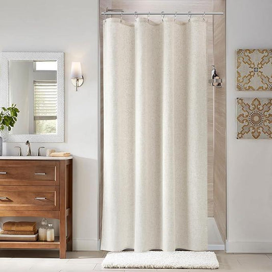 Naturoom Stall Shower Curtain 48 inch Long Luxury Natural Linen Neutral Tone Woven Look Vintage Country Style Rustic Shower Curtains for Bathroom, Cream Beige, 48x72 - ModernBath