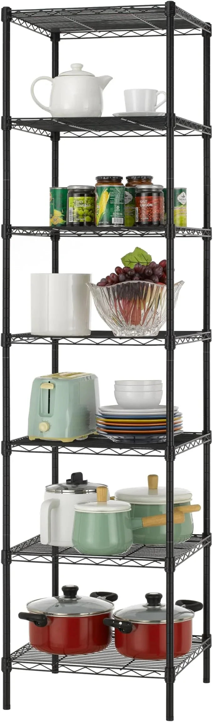 Finnhomy Heavy Duty 7 Tier Wire Shelving, 18x18x72 inches 7 Shelves Storage Rack with Thicken Steel Tube, Pantry Shelves for Storage, Adjustable Metal Shelving Unit, NSF Certified, Black - ModernBath
