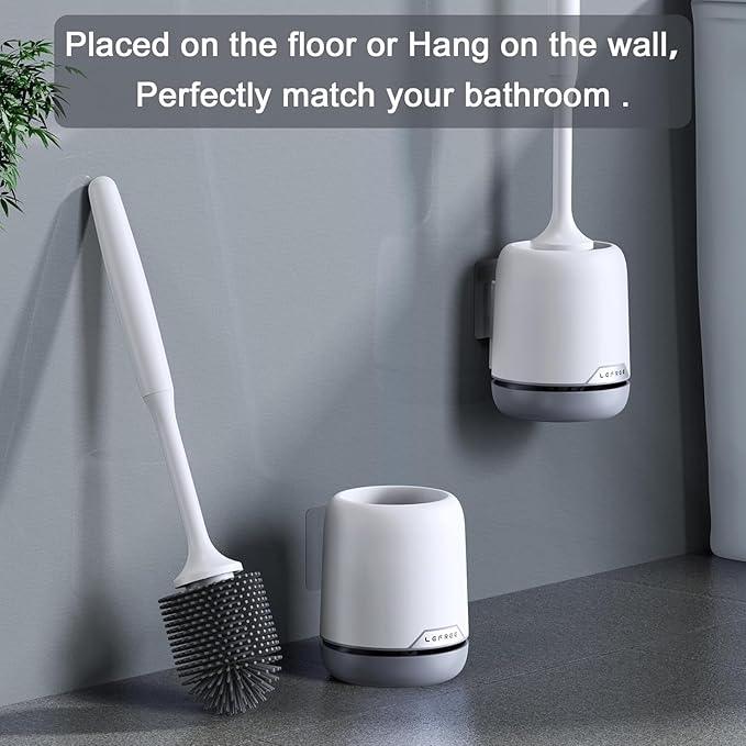 Lefree 2 Pack Silicone Toilet Brush Set with Ventilated Holder, Floor Standing & Wall Mounted Toilet Scrubber - ModernBath