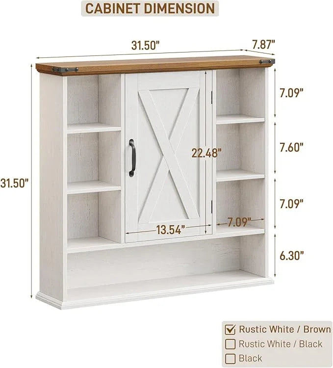 Bathroom Wall Cabinet, Farmhouse Medicine Cabinet with Adjustable Shelves and Barn Doors, Large Wall Mounted Over the Toilet Storage Cabinet for Bathroom, Laundry Room, Kitchen, Rustic White and Brown - ModernBath