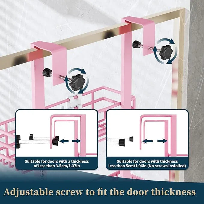 Consumest Over The Door Shower Caddy - 5 Tier Adjustable Shower Organizer Hanging with 2 Toothbrush Holders & 4 Hooks, Rustproof Organizer Shelf, Storage Rack for Bathroom, Pink - ModernBath
