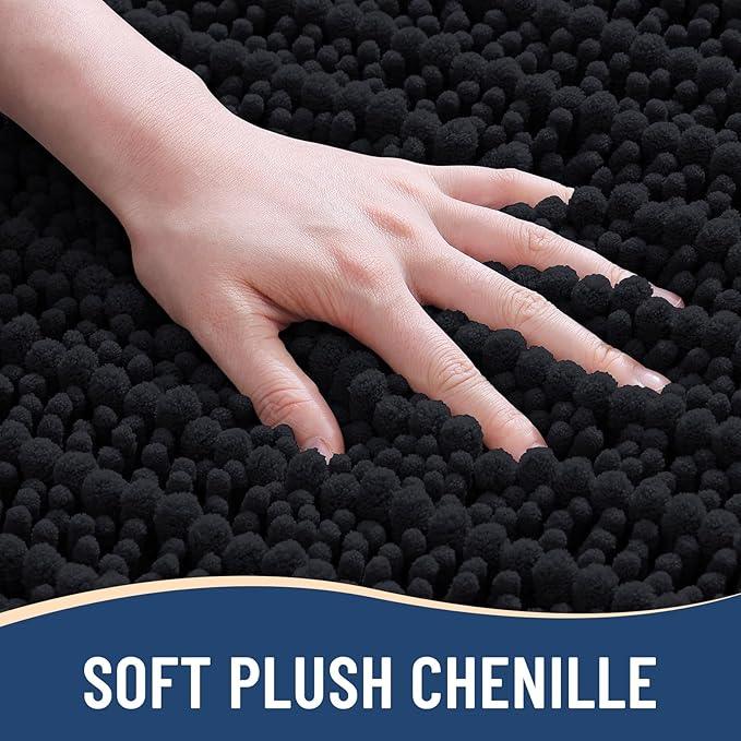Arotive Luxury Chenille Bathroom Rug Mat, Extra Soft Thick Absorbent Shaggy Bath Rugs, Non-Slip Machine Wash Dry, Plush Bath Mats for Bathroom, Shower and Tub, 47x32, Black - ModernBath