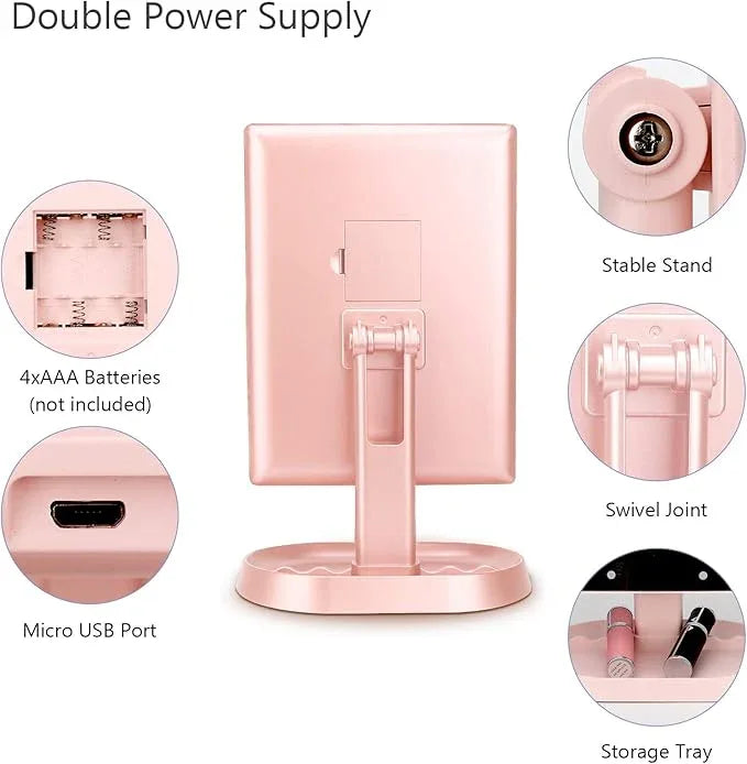 deweisn Trifold Lighted Vanity Makeup Mirror with 21 LED Lights,1x/2x/3x Magnification and Touch Screen Dimming,Two Power Supplies Makeup Mirror, Gift for Women - ModernBath