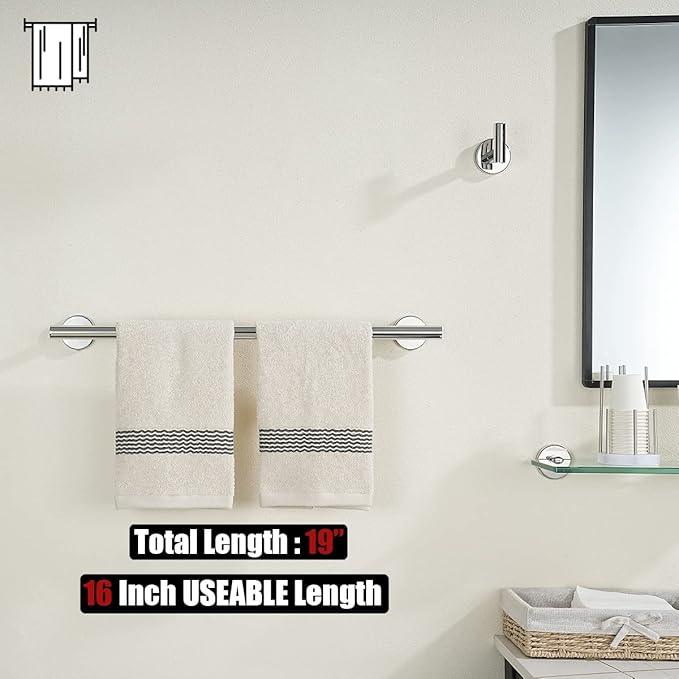 JQK Towel Bar Polished Steel, 19 Inch 304 Stainless Steel Thicken 0.8mm Towel Rack Chrome Bathroom, Towel Holder Wall Mount, Useable Length 16 Inch TB110L16-CH - ModernBath