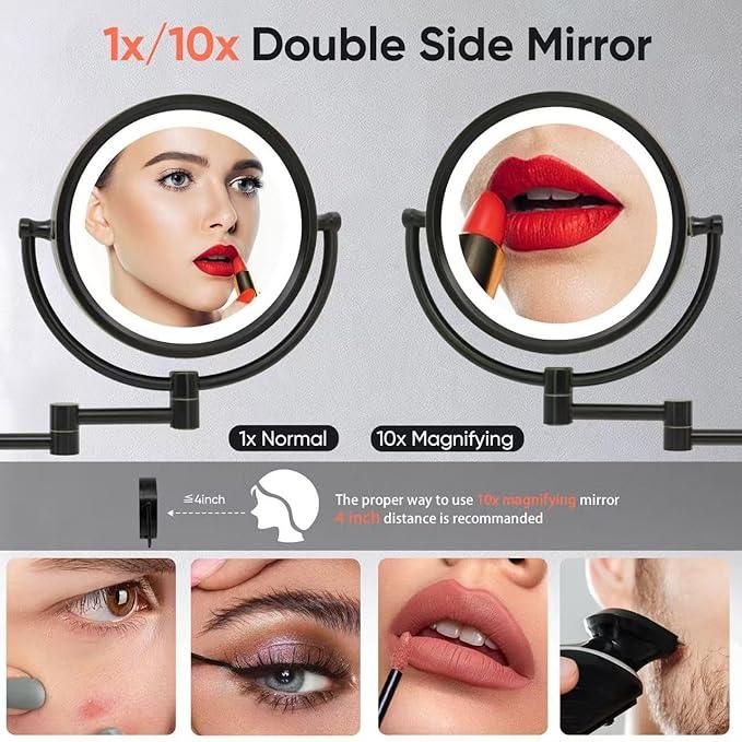 GURUN 8.5" Plug-in Magnifying Makeup Mirror with 3 Tones LED Lights Double Sided Vanity Mirror for Bathroom with 10X Magnification M1809DO (Oil-Rubbed Bronze/10X) - ModernBath